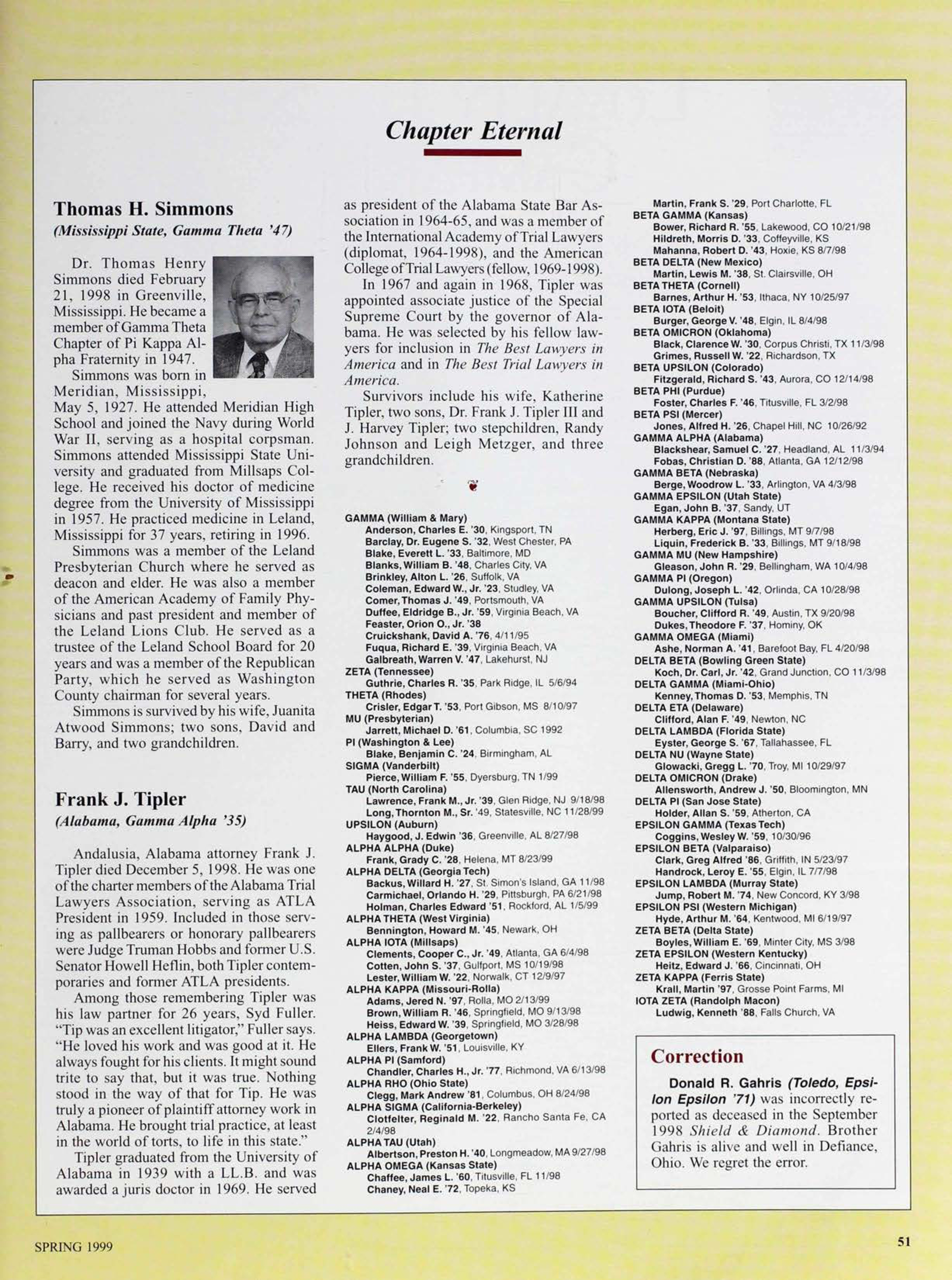 Chapter Eternal, Spring 1999